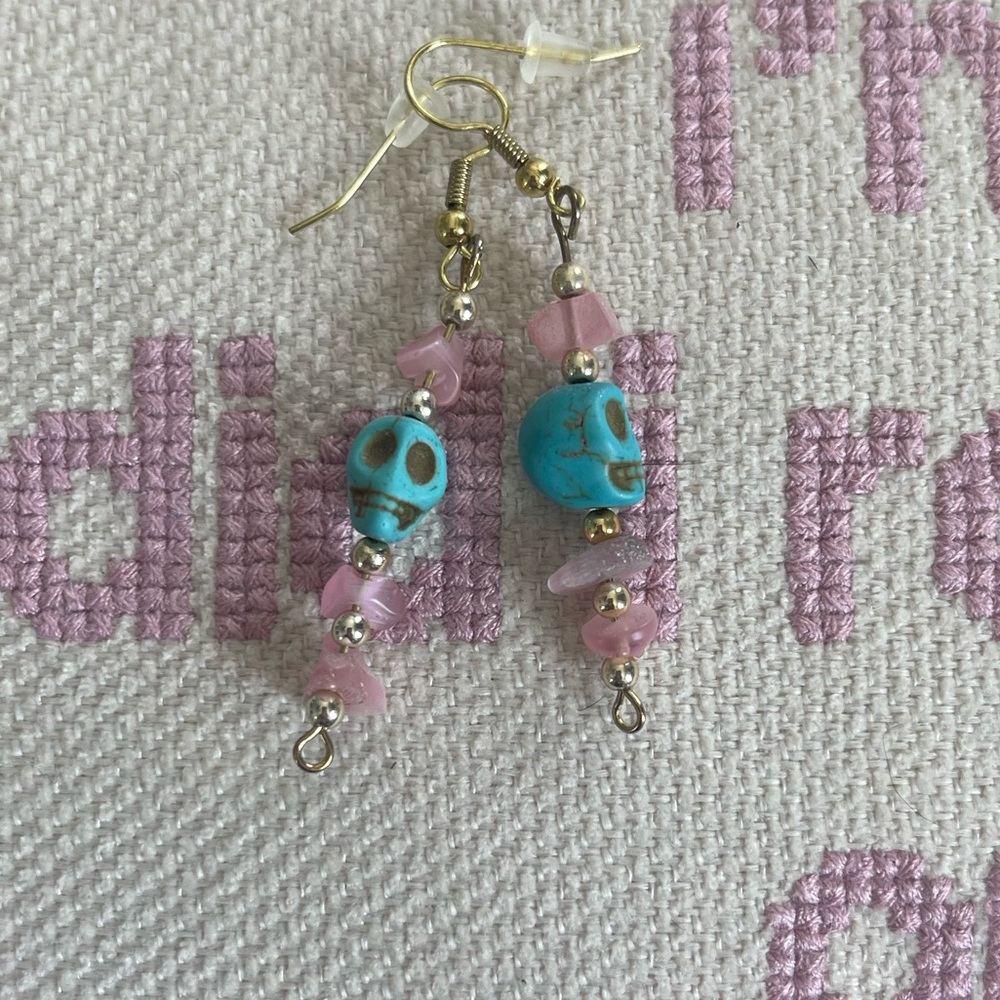 Turquoise and Pink Skull Earrings